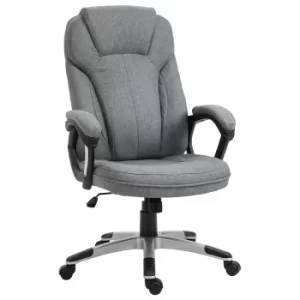 Vinsetto Office Chair Linen Padded Ergonomic Office Chair w/ Swivel Adjustable Seat High Back Armrests Headrest Stylish Work Seat Rocking Grey