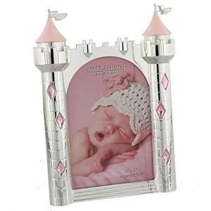 4" x 6" - Silver Plated & Pink Crystal Castle Photo Frame
