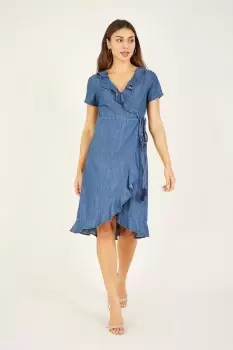 Blue Cotton Denim Wrap Dress