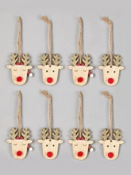 Gisela Graham Set Of 8 Reindeer Head Christmas Tree Decorations