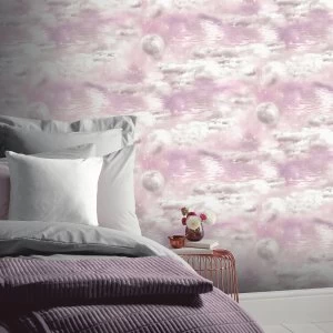 Arthouse Glitter Watery Skies Wallpaper Pink