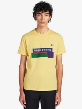 Fred Perry Mixed Graphic T-Shirt - Yellow Size M Men