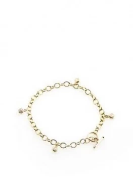 The Love Silver Collection The Love Gold Cubic Zirconia Charm T-Bar Bracelet