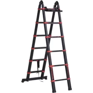 3.8M Duo Aluminium Ladder Tool Holder Herringbone Deployed w/ Safe Steps - Black - Homcom