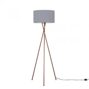 Camden Copper Tripod Floor Lamp with XL Dark Grey Reni Shade