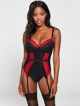 Pour Moi Allure Underwired Basque - Black Red Size 32D, Women