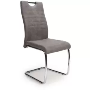 Modern Light Grey Suede Set Of Dining Room Chairs Chrome Frame Padded - Light Grey - Fwstyle
