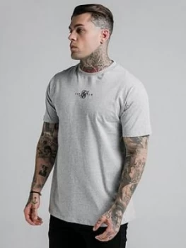 SikSilk Short Sleeve Basic Core T-Shirt - Grey Marl, Size XL, Men