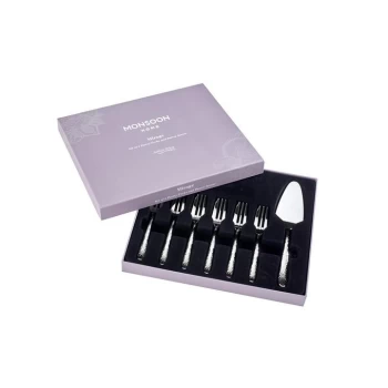 Arthur Price Monsoon 'Mirage' stainless steel cutlery 7 piece gift boxed pastry set for luxury home dining - Metallics