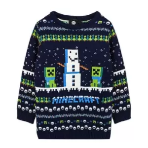Minecraft Childrens/Kids Snowy Knitted Christmas Jumper (11-12 Years) (Navy/Green/White)