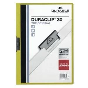 Original Durable Duraclip A4 Folder PVC Plastic Clear Front 3mm Spine Green for 30 Sheets 1 x Pack of 25 Folders
