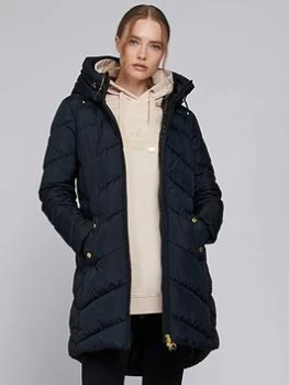 Barbour International Braeside Faux Fur Lined Hood Quilted Coat - Black, Size 14, Women