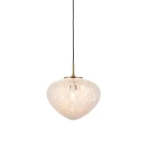 Bari Single Pendant Ceiling Lamp, Satin Brass Plate, White Confetti Glass