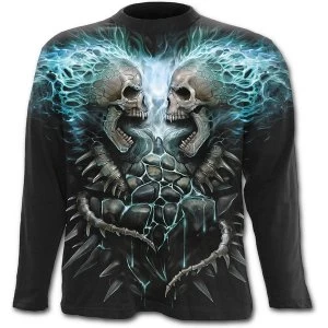 Flaming Spine Allover Mens Small Long Sleeve T-Shirt - Black