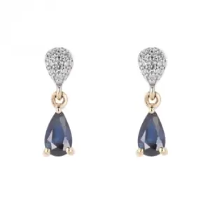 Blue Sapphire Diamond Droplet Yellow Gold Earrings GE2420L