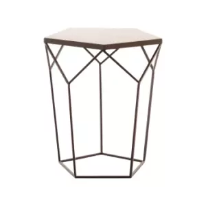 Pentagonal Side Table with Marble Top and Matte Black Iron Legs