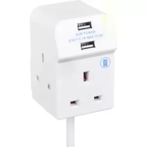 Masterplug 3 Socket 13A Compact Extension Lead + 2 x USB 2m in White