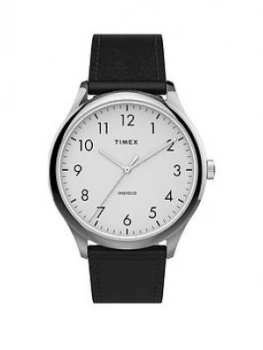 Timex Timex White Easy Read Dial Black Leather Strap Watch