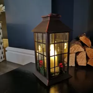 32cm Battery Operated LED Bronze Christmas Lantern with 3 Candles Indoor Decoration