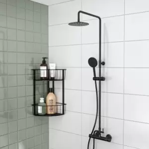 Black Thermostatic Mixer Bar Shower with Round Overhead & Handset - Arissa