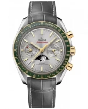 Omega Speedmaster Moonphase Co-Axial Master Chronometer Chronograph Grey Dial Grey Leather Yellow Gold Mens Watch 304.23.44.52.06.001 304.23.44.52.06