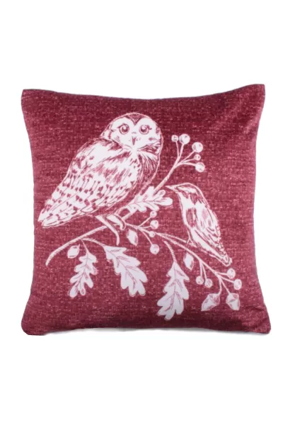 Dreams & Drapes Woodland Owls Red Sherpa Cushion