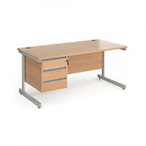 Dams International Straight Desk with Beech Coloured MFC Top and Silver Frame Cantilever Legs and 3 Lockable Drawer Pedestal Contract 25 1600 x 800 x