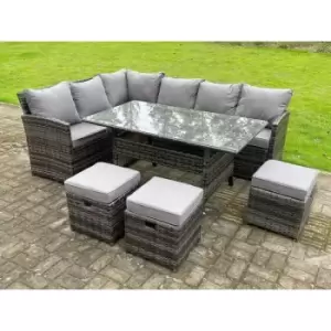 Fimous - Semi-Assembled 9 Seater Rattan Garden Furniture Corner Sofa Dining Sets Outdoor Patio With 3 Stools