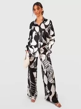 Boohoo Abstract Print Relaxed Wide Leg Trouser - Black, Size 10, Women