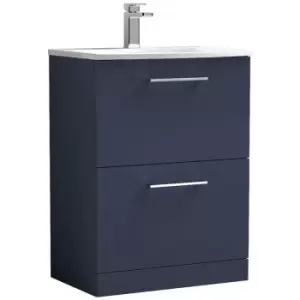 Arno Matt Electric Blue 600mm 2 Drawer Vanity Unit with 30mm Profile Curved Basin - ARN1733G - Electric Blue - Nuie