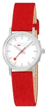 Mondaine Classic 30mm Raspberry-Red Textile Strap White Watch
