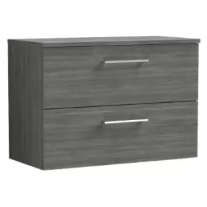 Nuie - Arno Anthracite 800mm Wall Hung 2 Drawer Vanity Unit with Worktop - ARN526W - Anthracite