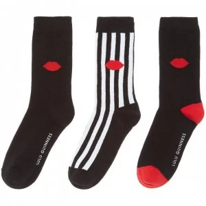 Lulu Guinness Stripe lip ankle sock 3 per pack - Black & White