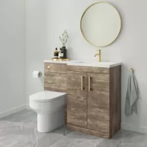 1100mm Wood Effect Toilet and Sink Unit Right Hand with Brass Fittings - Ashford