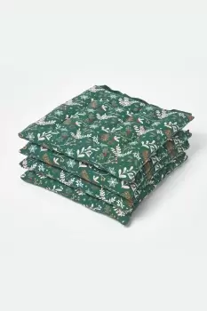 Festive Forest Green Christmas Seat Pad Cotton Set of 4