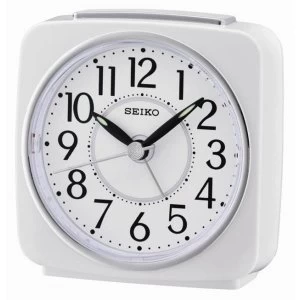 Seiko Square Beep Alarm Clock with Snooze - White
