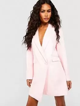 Boohoo Asymmetric Wrap Front Blazer Dress - Baby Pink, Size 10, Women