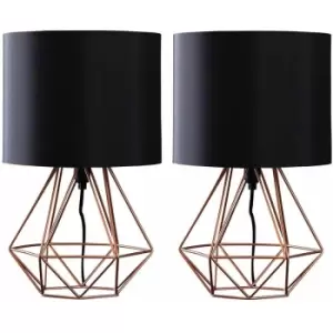 Minisun - 2 x Cage Table Lamps - Copper & Black