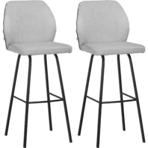 HOMCOM Bar Stools Set of 2, Upholstered Kitchen Stools with Back, Footrest - Light Grey