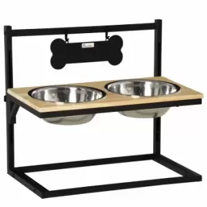 Pawhut Adjustable Raised Pet Feeder W/ Two Removable Stainless Steel Bowls