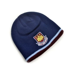 West Ham Classic Crest Youths Knitted Beanie Hat Navy Sky