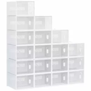 HOMCOM 18Pcs Clear Shoe Box For UK/Eu Size Up To 12/46 With Magnetic Door For Women/Men, 28 X 36 X 21Cm
