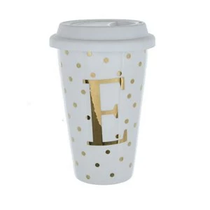 Initials E Double Walled Travel Mug With Silicone Lid - Gold Spots