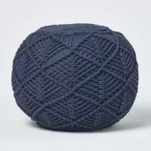 Navy Crochet Knitted Pouffe 40 x 50cm - Navy - Homescapes