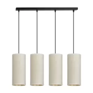 Bente Black Bar Pendant Ceiling Light with White Fabric Shades, 4x E14