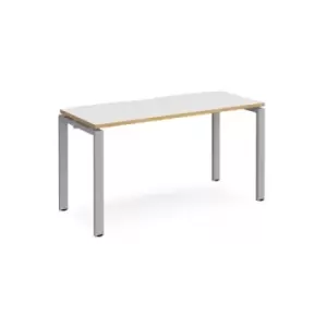 Bench Desk Single Person Starter Rectangular Desk 1400mm White/Oak Tops With Silver Frames 600mm Depth Adapt