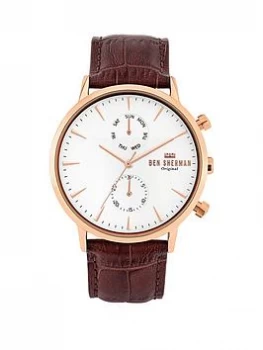 Ben Sherman Brown Croc Leather Strap with Off White Dial, One Colour, Men