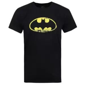 Batman Official Mens Distressed Emblem T-Shirt (M) (Black)