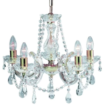 Searchlight Lighting - Searchlight Marie Therese - 5 Light Crystal Chandelier Polished Brass Finish, E14