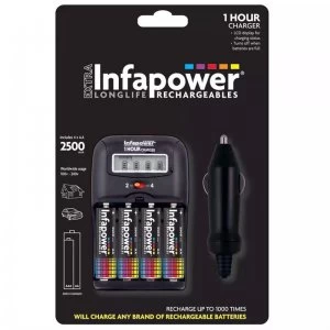 Infapower 1 Hour Fast Battery Charger + 4 x 2500mAh AA Rechargeable Batteries